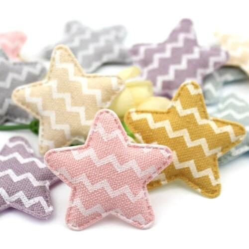 48Pcs 5cm Wave fabric Star shape Padded Appliques For Baby Hairpin headwear crafts Decor Ornament Stick on patches Accessoires