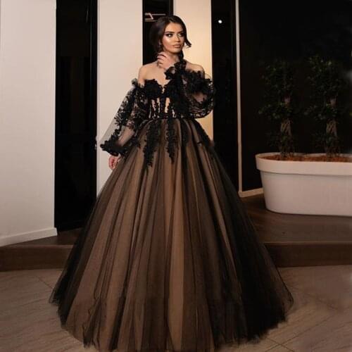 Eightale Black Wedding Dresses with Puffy Sleeves Sweetheart Appliques A-Line Gothic Victoria Wedding Gowns Bridal Dresses