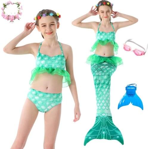 The Little Mermaid Tail Costume Children Green Mermaid Tail Cosplay Kids Girl Fancy Swimsuit Halloween Costume With Flipper