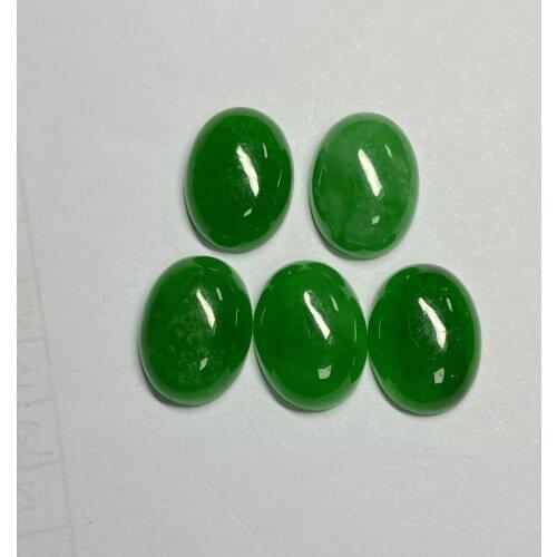 5 Pieces Natural Oval 13*18mm Green Myanmar Jadeite Flatback Cabochon Gemstone For Jewelry Making