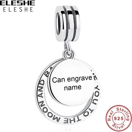 ELESHE Round 925 Sterling Silver Engrave Name Charms Beads Fit Charms Silver 925 Original Bracelet Christmas Jewelry