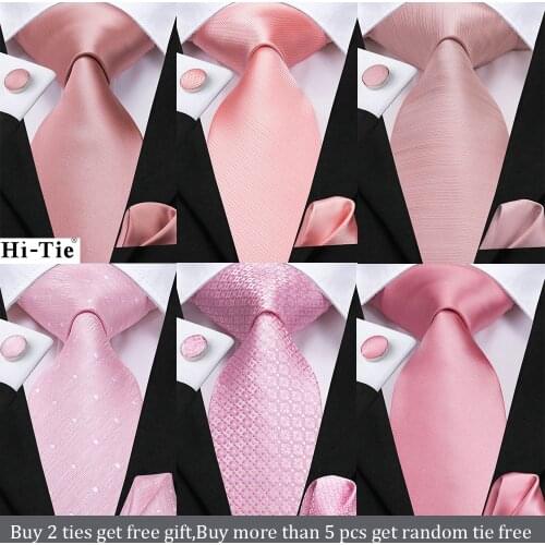 Hi-Tie Silk Mens Wedding Tie Peach Pink Solid Gift Necktie For Men Fashion Design High Quality Hanky Cufflink Set Business Party