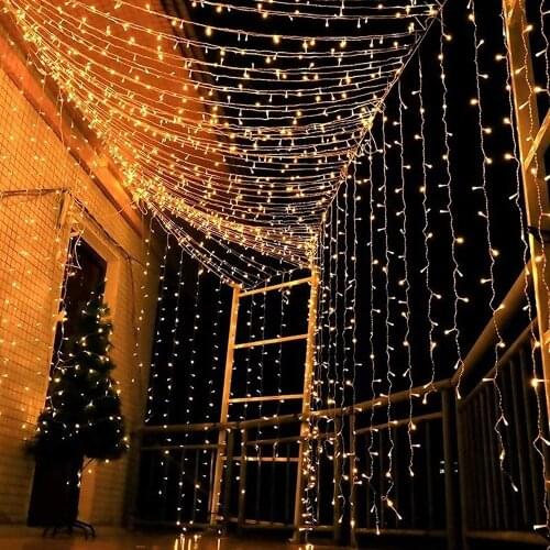 6-24M Curtain Icicle String Light LED Christmas Garland Droop 1-3M Mall Eave Garden Window Outdoor Decorative Lights Flush Style