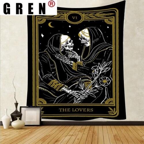 GREN Tarot card Tapestry Black white Wall Cloth Bohemia Skull Sun Moon European Wall Hanging Bedroom Large size Wall Home Decor