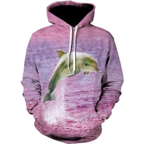 Landscape Dolphin 3D Printing Hoodie Youth Sweatshirt Mens Clothing Casual Long Sleeve Pullover Top