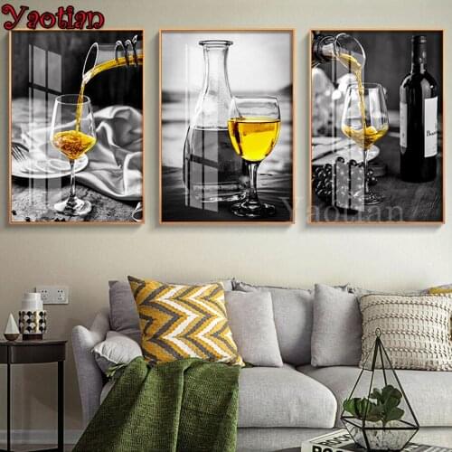 Full square round diamond painting Food Drink Wine diamond embroidery sale 5d diy diamond mosaic wall stickers 3 piece