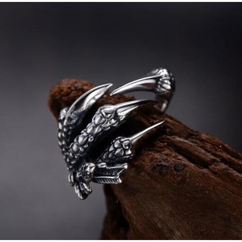 Unisex Women Men Dragon Paws Rings Adjustable Punk Rock Thai Silver Color Vintage Jewelry Male Ring Biker Band Goth Viking