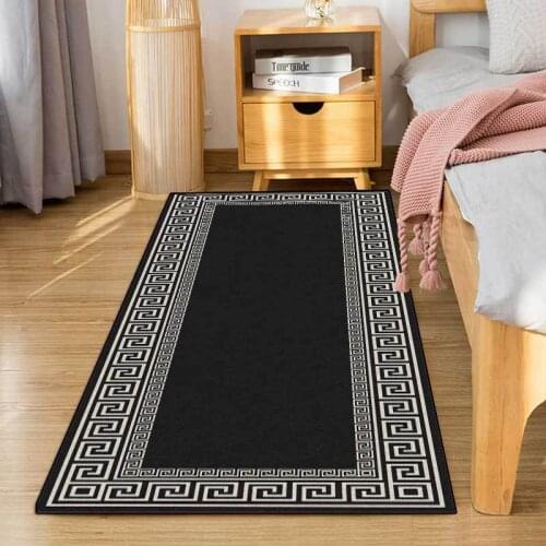 Kitchen Combination Entry Mat Black Geometric Retro Style Area Rug Bedroom Bedside Floor Door Mat Absorb Oil Home Decor Carpet