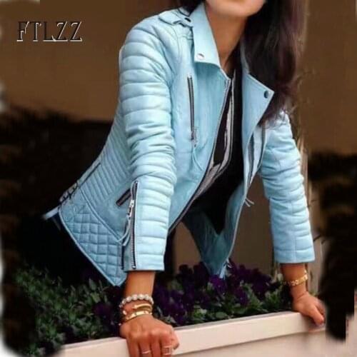 Women Fashion Leather Coat Outerwear New 2019 Spring Autumn Ladies Slim Turndown Down Zipper Biker Moto Faux Leather Jacket