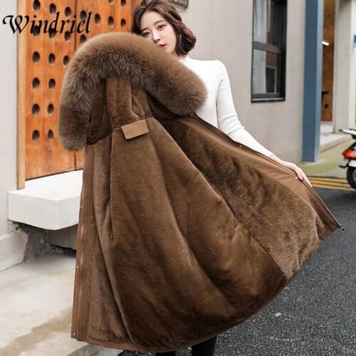 Windriel Thick Warm Winter Jacket Women Wadded Coat With Fur Lining Hooded Female Parkas Snow Wear Drawstring Clothing
