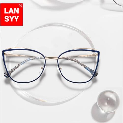 LANSSY Metal Glasses Frame Women Cat Eye Myopia Computer Eyeglasses Frame 2020 Lady Stylish Eyewear High Quality MS3535