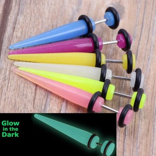 Glow in Dark Ear Taper Pug Stretcher Expander Kit Piercing Ear 6 color fake ear plug taper man punk ear stud
