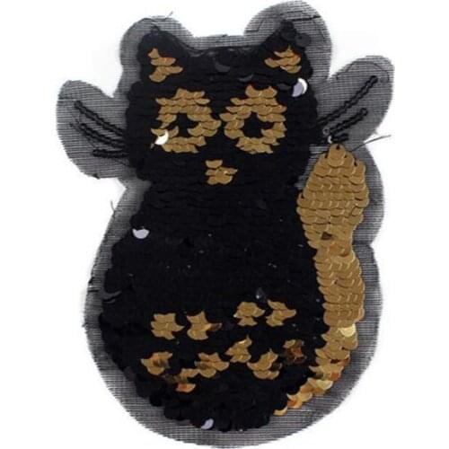 2017 NEW cat Reversible Change color Sequins Sew On Patches for clothes DIY Patch Applique Bag Clothing Coat Sweater Crafts