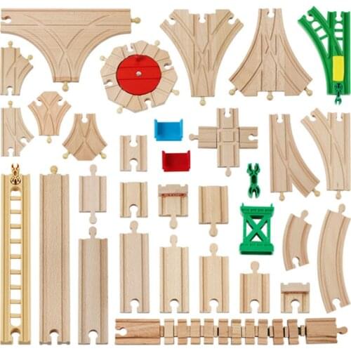 New Year Wooden Railway Set Parts Beech Wooden Train Tracks Accessories Track Toy Car Educational Toys For Kids Children Gift