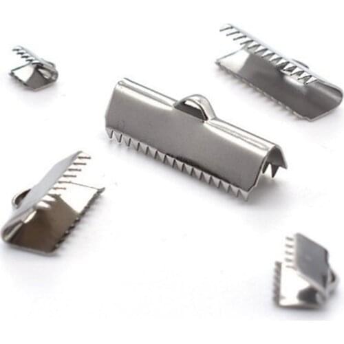 50Pcs/Lot Stainless Steel Crimp Ribbon End Beads Tips Clasp Cord Flat DIY For Jewelry Making