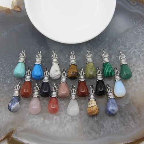 Natural Stone Drop Shape Heal Crystal Quartz Crown Pendant for Womans Fashion Jewelry DIY Necklace Earring Making Accessories
