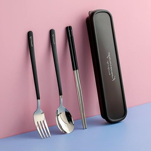 Portable Flatware Set Stainless Steel Travel Cutlery Utensil Set 3 PCS Portable Tableware Set Spoon Chopsticks Fork for Outdoor
