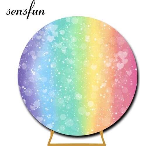 Sensfun Rainbow Color Round Backdrop Cover Bokeh Girls Newborn Baby Shower 1st Birthday Party Photography Background Elastic