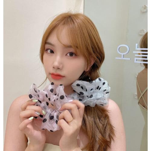 Pearlescent Net Yarn Hair Scrunchies Elastic Rubber Bands Transparent Tulle Headwear Summer Shiny Organza Oversized Hair Ring