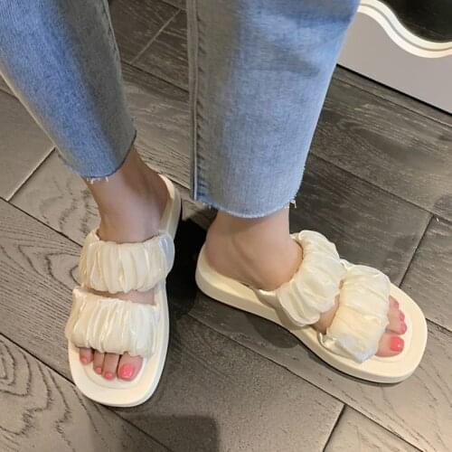 Silk Bud Fairy Slippers Folded Muller Sandals Fashion Casual Womens Shoes