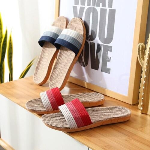 New Men Soft Non-Slip Flat Shoes Women Linen Slides Couple Home Mute Sweat Thick Floor Slippers Female Flax Flip Flops Wholesale