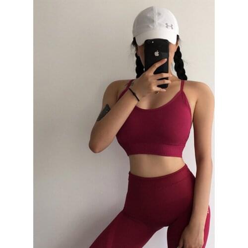 Seamless Yoga Set Women Fitness Clothing Sportswear Woman Gym Leggings Padded Push-up Strappy Sports Bra 2 Pcs Sports Suits