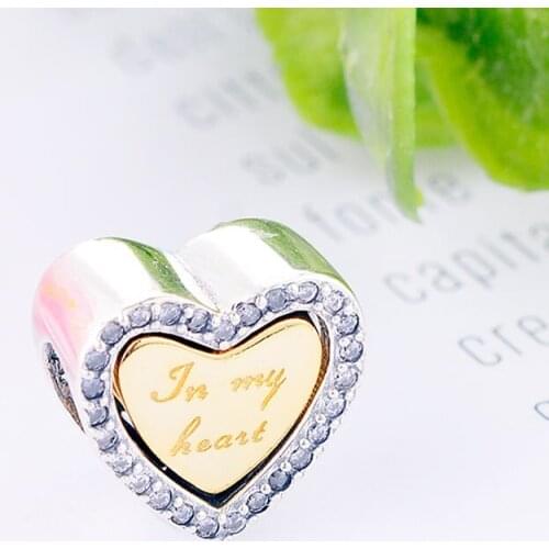 925 Sterling Silver Gold Color Love Heart Cubic Zircon Beads Fit Original Pan Charm Bracelet Making Womem Wedding Berloque