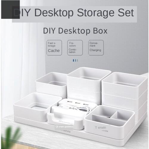Tenwin Multi-functional Desktop Storage Box Pencil Container Pen Holder Mobile Phone Bracket Simple Charging Stationery