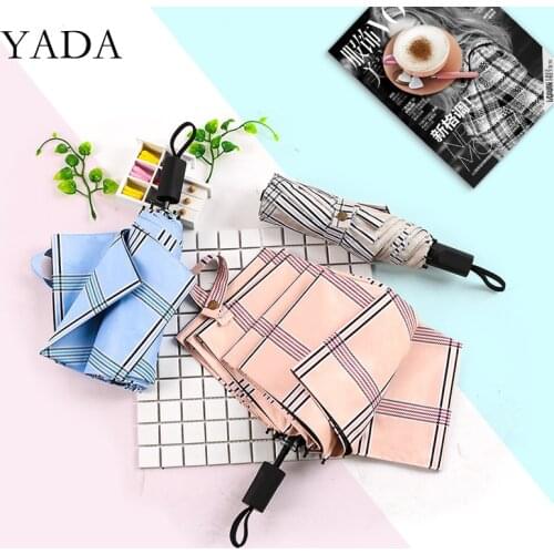 YADA INS British Style Block Lattice Umbrella Rain UV Charms Folding Umbrella For Women Men Windproof Custom Umbrellas YS200166
