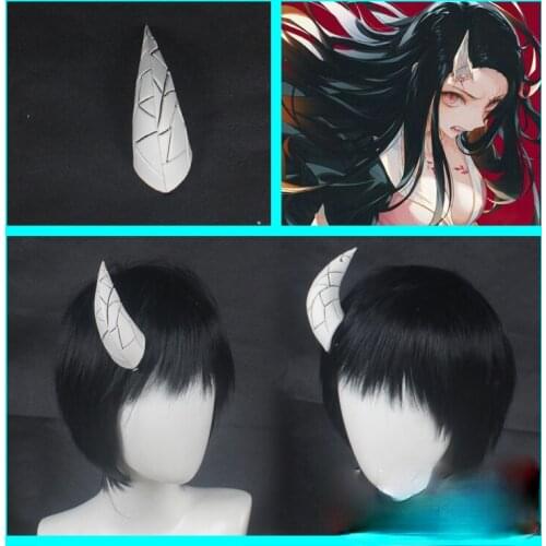 Demon Slayer Kamado Nezuko Cosplay Headwear Horn Hair Clip Hairpin Kimetsu no Yaiba Hair Pin Halloween Costume Accessory Prop