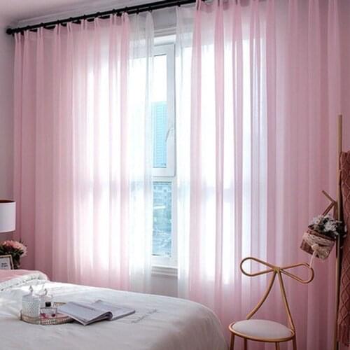 Pink White Curtains Bedroom Living Room Bay Window Screens Semi-Shading Balcony Yarn Tulle Curtain Door Curtain Customizable