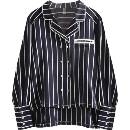 Bella philosophy 2020 Design Striped Women Blouse Loose Double-breasted Pocket Lady Causal Shirts female Fashion Outwear tops