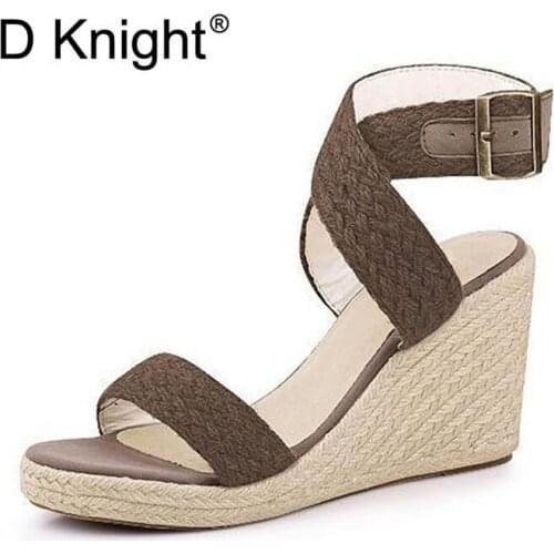 Women Sandals 2018 Summer Shoes Big Size Gladiator Sandals Womens Bohemia Straw Braid Ladies Platform Wedges Sandals High Heels