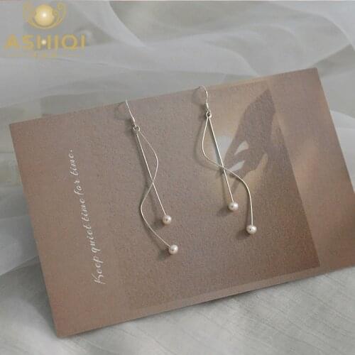 ASHIQI Natural freshwater pearl 925 sterling silver earrings temperament long pendant simple personality fashion jewelry women