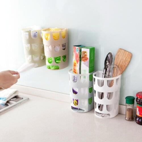1Pc Plastic Garbag Bag Holder Stand Rubbish Trash Basket Wall Mounted Hanging Storage Box Organizer Rack Kitchen Accessories
