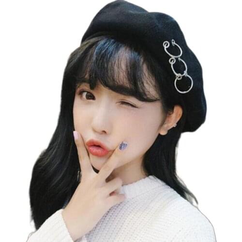 1PC Vintage Solid Round Hoop Ring Warm Women Beret French Artist Beanie Hat Cap