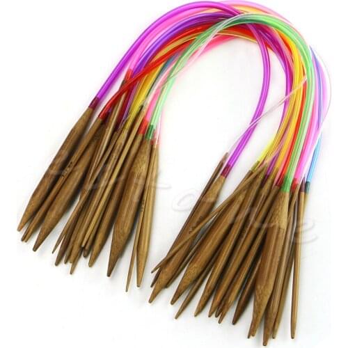 18Pacs 18Sizes 40cm Multicolor Tube Circular Carbonized Bamboo Knitting Needles