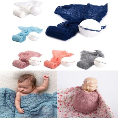 2 Pcs/set Baby Photography Props Blanket Wraps Stretch Knit Wrap Photo Newborn Cloth Accessories Headdress