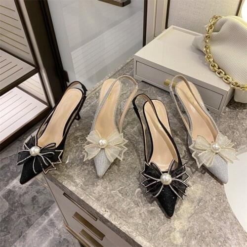 2021 Fashion Pointed-Toe Stiletto Low-Cut Bowknot Slip-on Womens Shoes Sandals