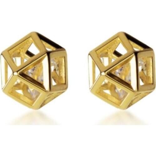 925 Sterling Silver CZ Cube Post Stud Earrings Women Jewelry A1202