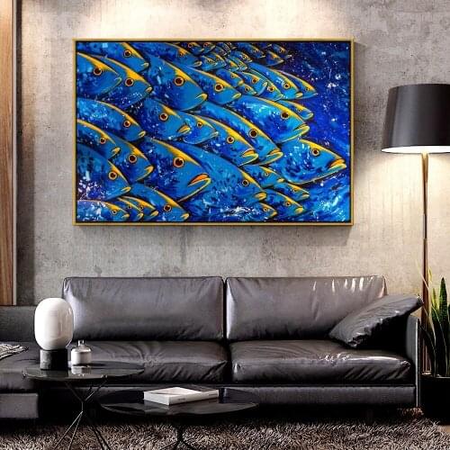 Artcozy Colourful Fish Jumping Out of Water Painting Oil Canvas Painting for Home Decoration Wall Art Canvas Printings Animal