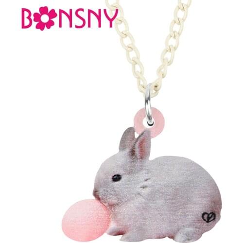 Bonsny Acrylic Easter Eggs Hare Bunny Rabbit Necklace Choker Animal Pendant Chain Jewelry For Women Girls Festival Gift Charms