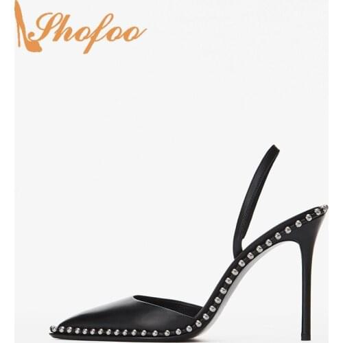 Black Rivet Women Sandals Solid Slip-on Super High Thin Heels Back Strap Fashion Concise Casual Summer Large Size 12 16 Shofoo