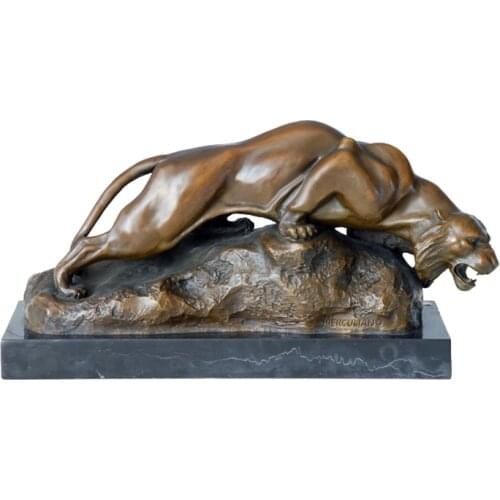 Creeping Panther Bronze Statue Leopard Animal Sculpture Wildlife Art Office Desk Home Decor Accessories Birthday Present