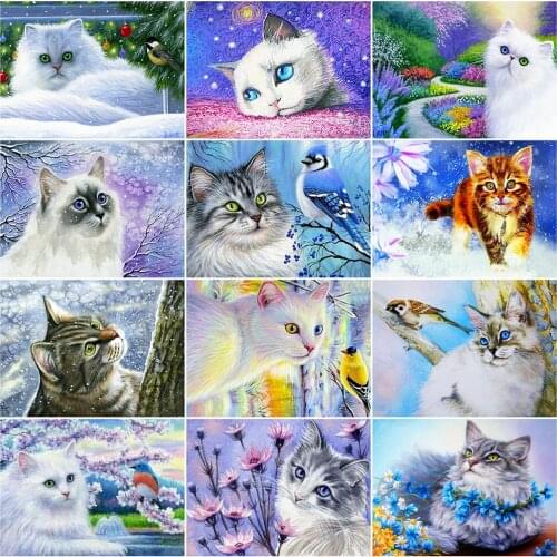 Evershine Diamond Painting Cat Cross Stitch Kit Full Square Round Diamond Embroidery Animal Rhinestone Picture Wall Decoration