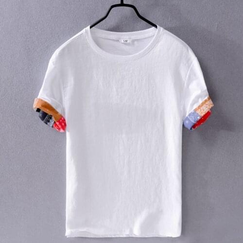 2019 Suehaiwes brand linen t shirt men summer white t-shirt mens fashion round neck tshirt for men tops breathable chemise