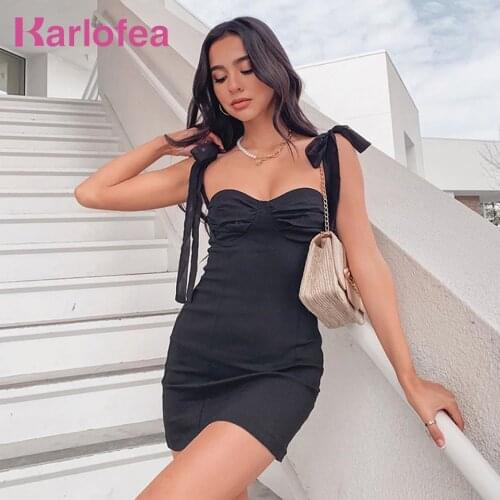 Karlofea New 2020 Dress For Women Summer Sexy Lovely Bow Tie Strap Slim Dress Lady Girls Fashion Outfits Clothes Chic Party Wear