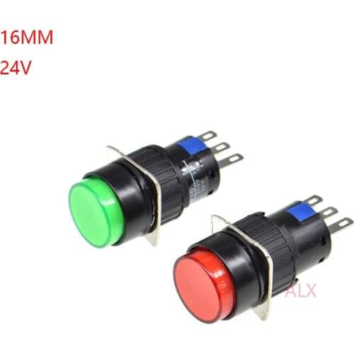 1Pcs LA16 16MM 24V round power Push Button Switch RED GREEN Self-locking Latching ON/OFF