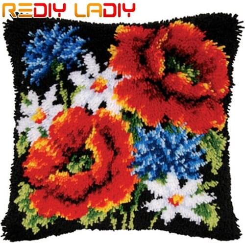 Latch Hook Poppy Gold Rose Cushion Cover Pre-Printed Color Canvas Crocheting Arts & Crafts Pillow Case Sofa Pillows Home Decor