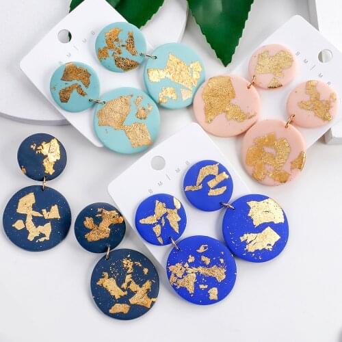 Lifefontier Korean Design Geometric Hanging Dangle Earrings Polymer Clay Double Round Drop Earrings for Women Jewelry Pendenties